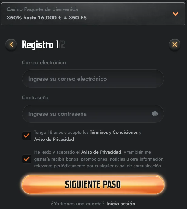 Burst Games registro de usuario Burst Games formulario de registro con bono de bienvenida